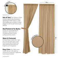 Thumbnail for Tobacco Cloth Khaki Panel Curtain Fringed Set of 2 84x40 VHC Brands - The Fox Decor