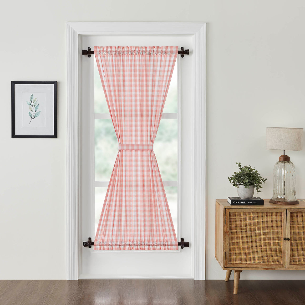 Annie Buffalo Coral Check Door Panel Curtain 72"x40" VHC Brands