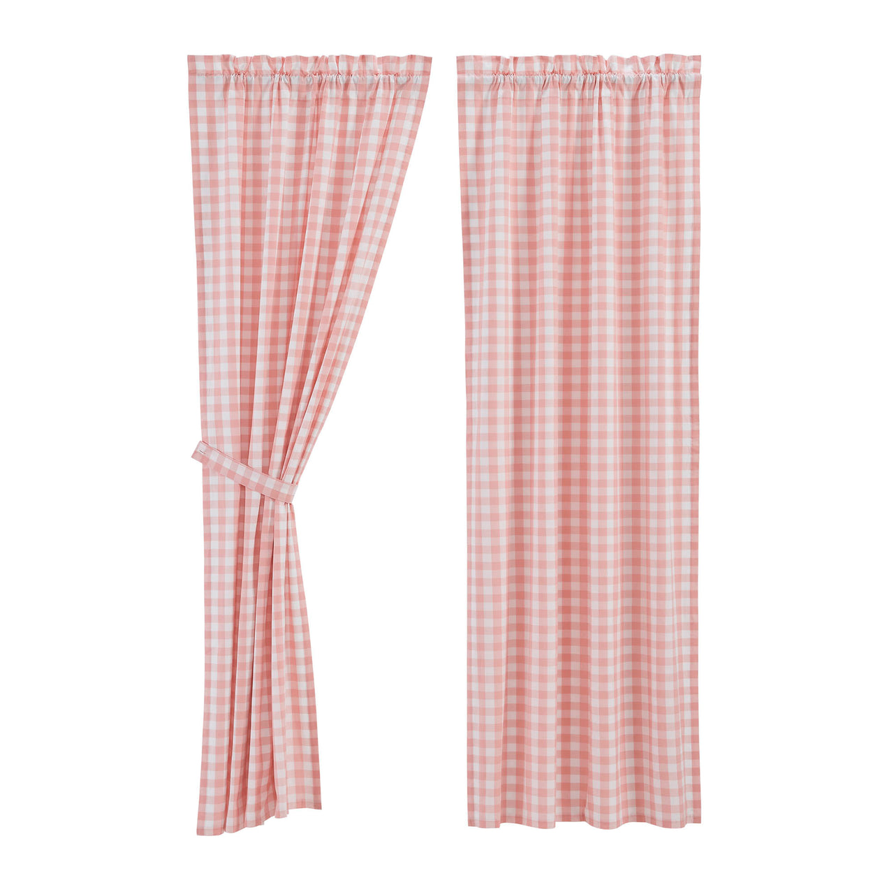 Annie Buffalo Coral Check Short Panel Curtain Set of 2 84"x40" VHC Brands