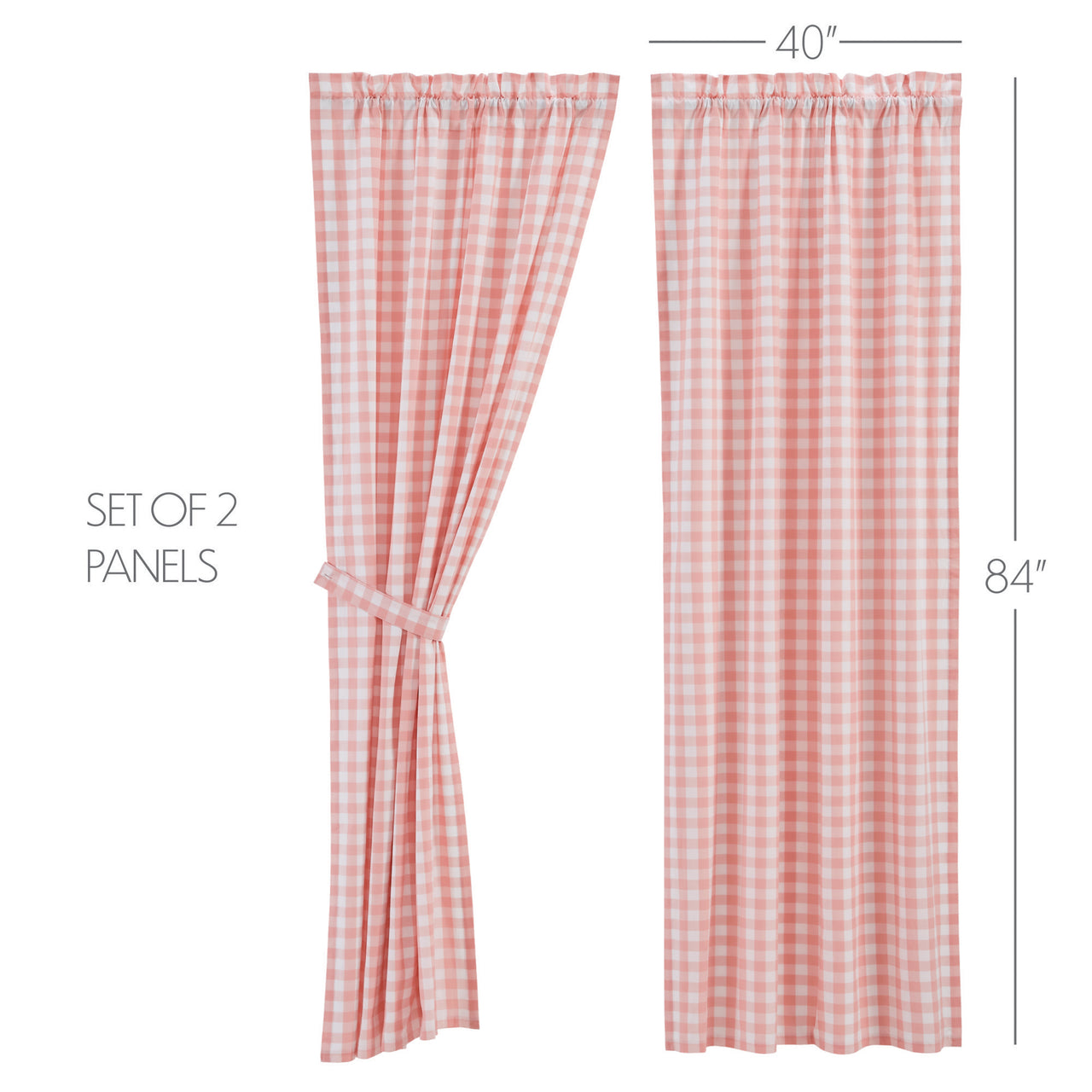 Annie Buffalo Coral Check Short Panel Curtain Set of 2 84"x40" VHC Brands