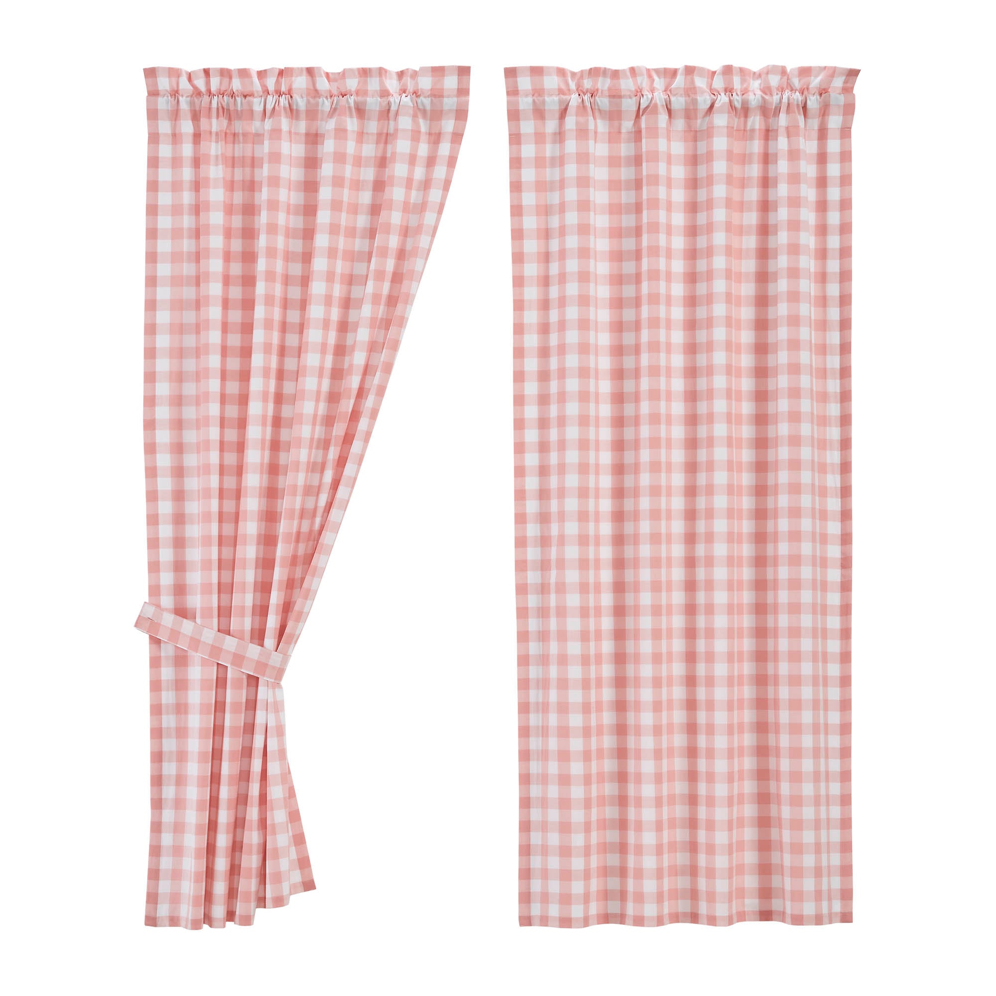 Annie Buffalo Coral Check Short Panel Curtain Set of 2 63