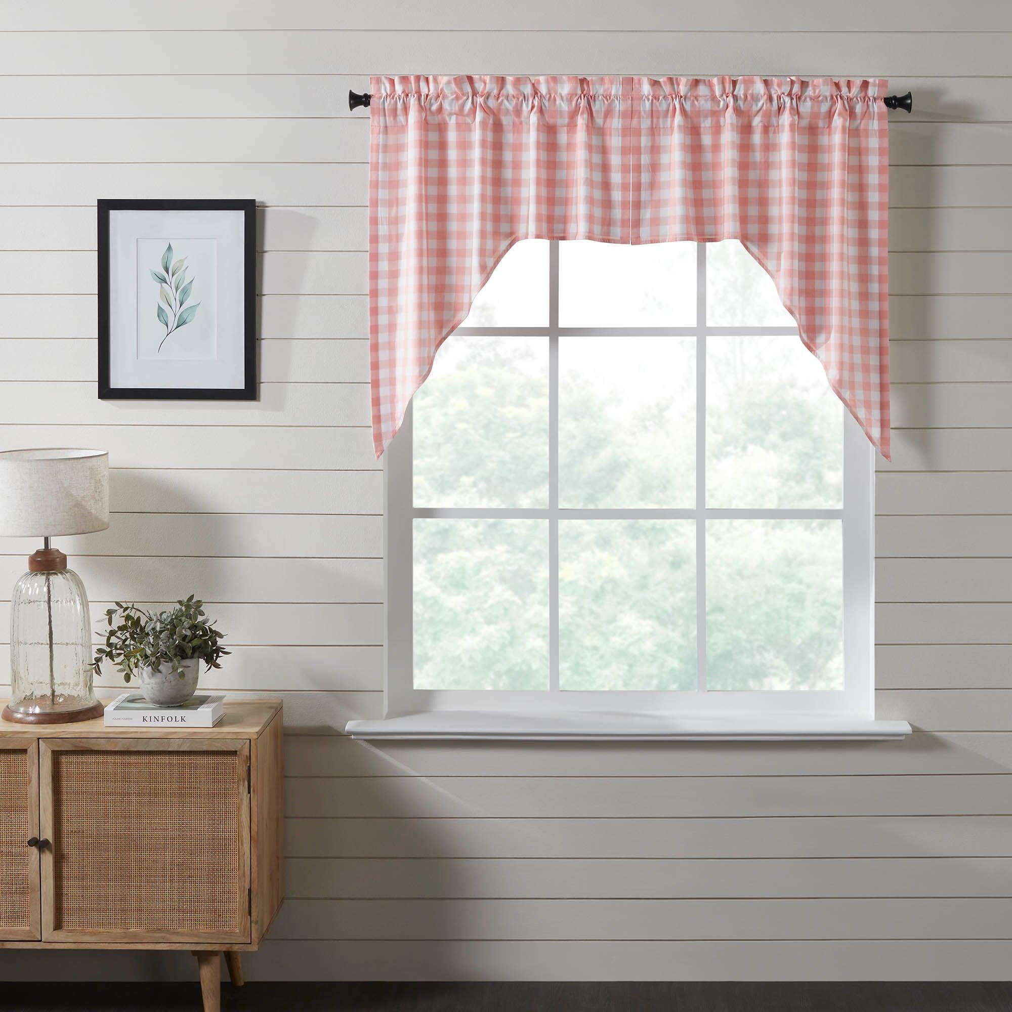 Annie Buffalo Coral Check Swag Curtain Set of 2 36x36x16 VHC Brands - The Fox Decor