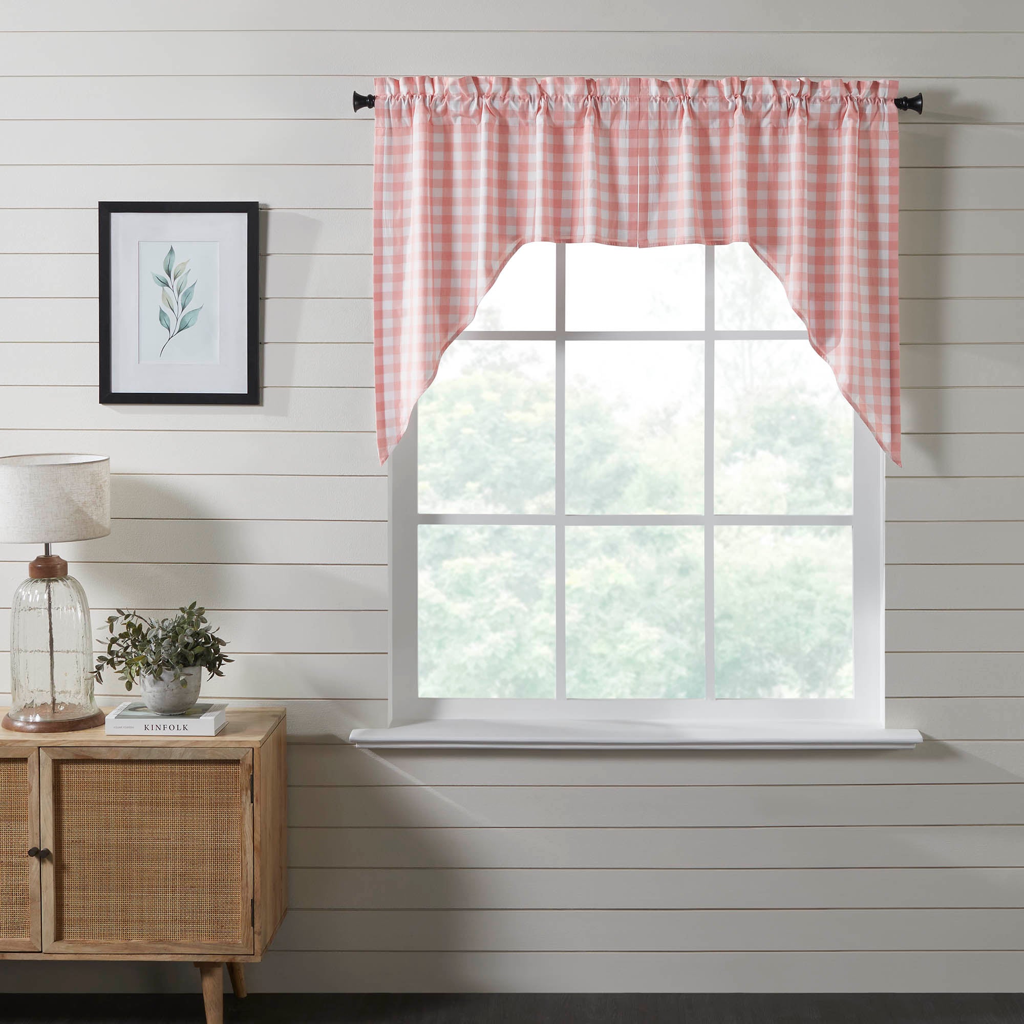 Annie Buffalo Coral Check Swag Curtain Set of 2 36x36x16 VHC Brands