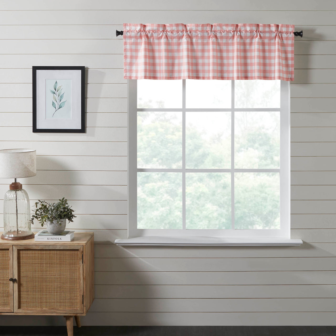 Annie Buffalo Coral Check Valance Curtain 16"x60" VHC Brands