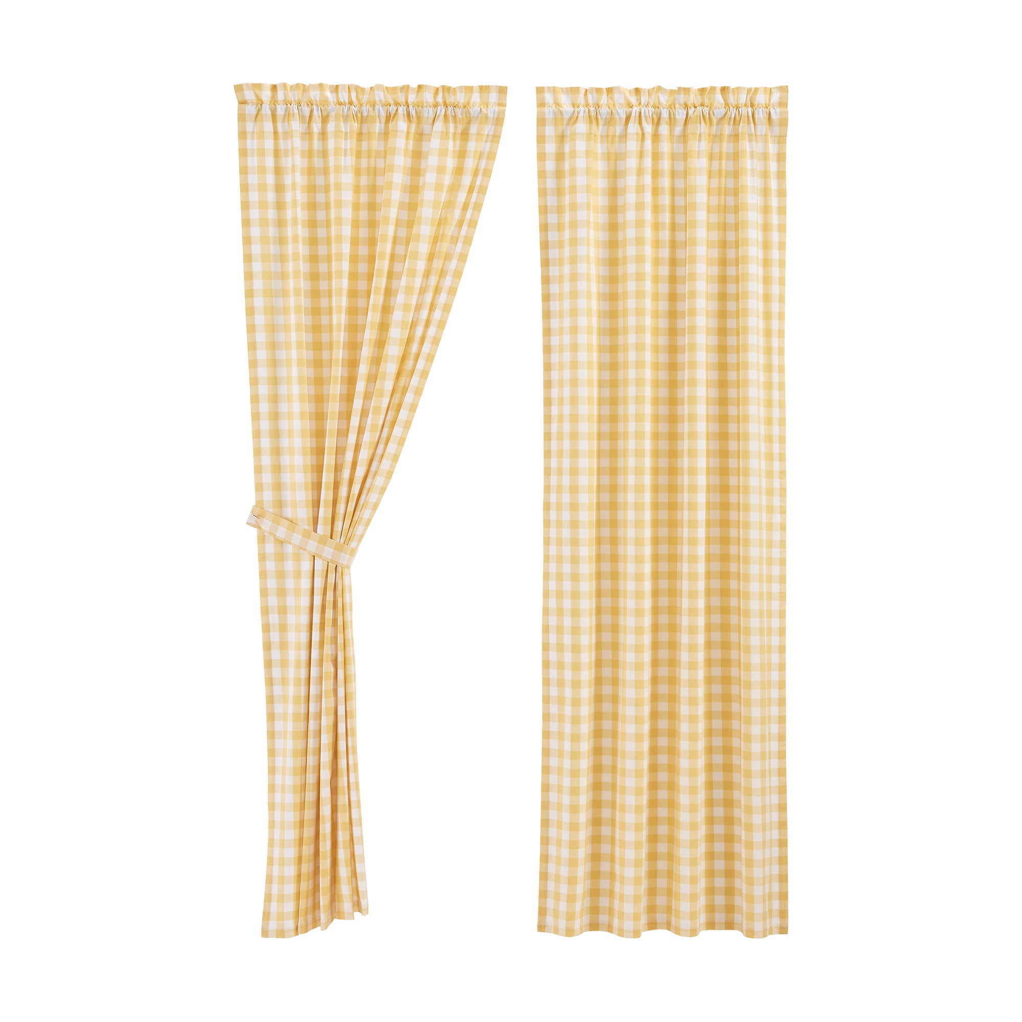 Annie Buffalo Yellow Check Short Panel Curtain Set of 2 84