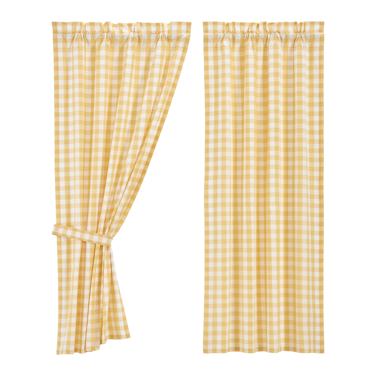 Annie Buffalo Yellow Check Short Panel Curtain Set of 2 63"x36" VHC Brands - The Fox Decor