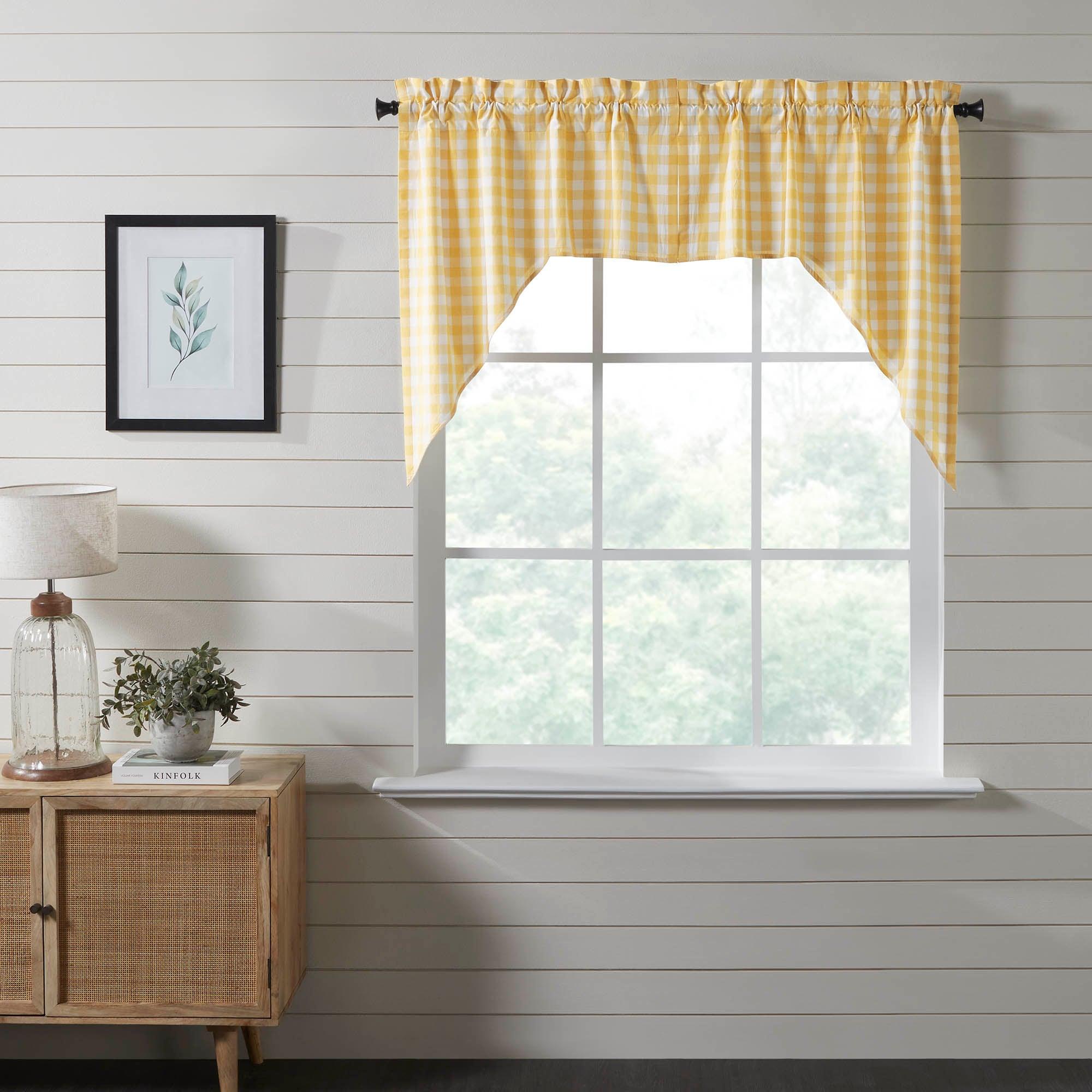 Annie Buffalo Yellow Check Swag Curtain Set of 2 36x36x16 VHC Brands - The Fox Decor