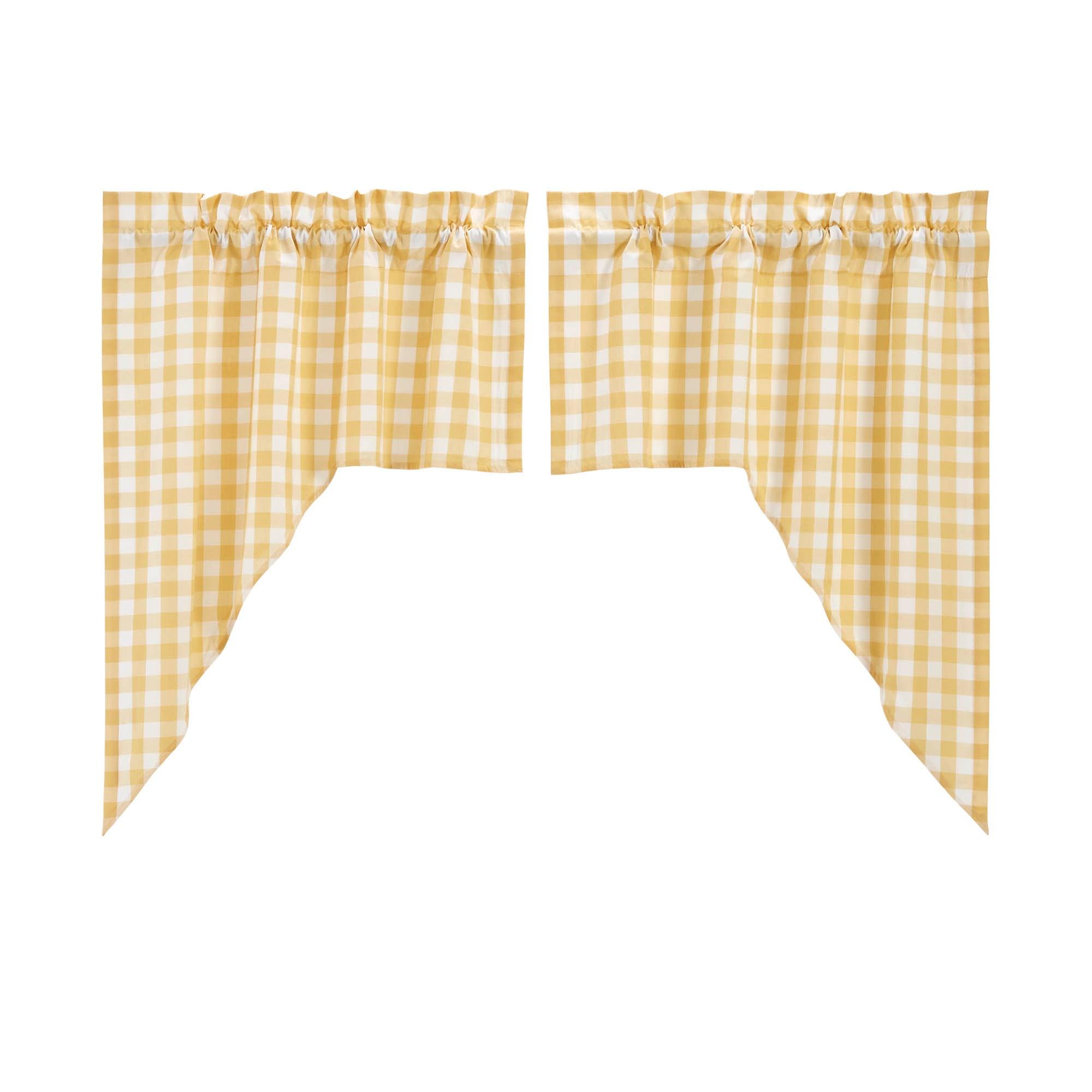 Annie Buffalo Yellow Check Swag Curtain Set of 2 36x36x16 VHC Brands - The Fox Decor