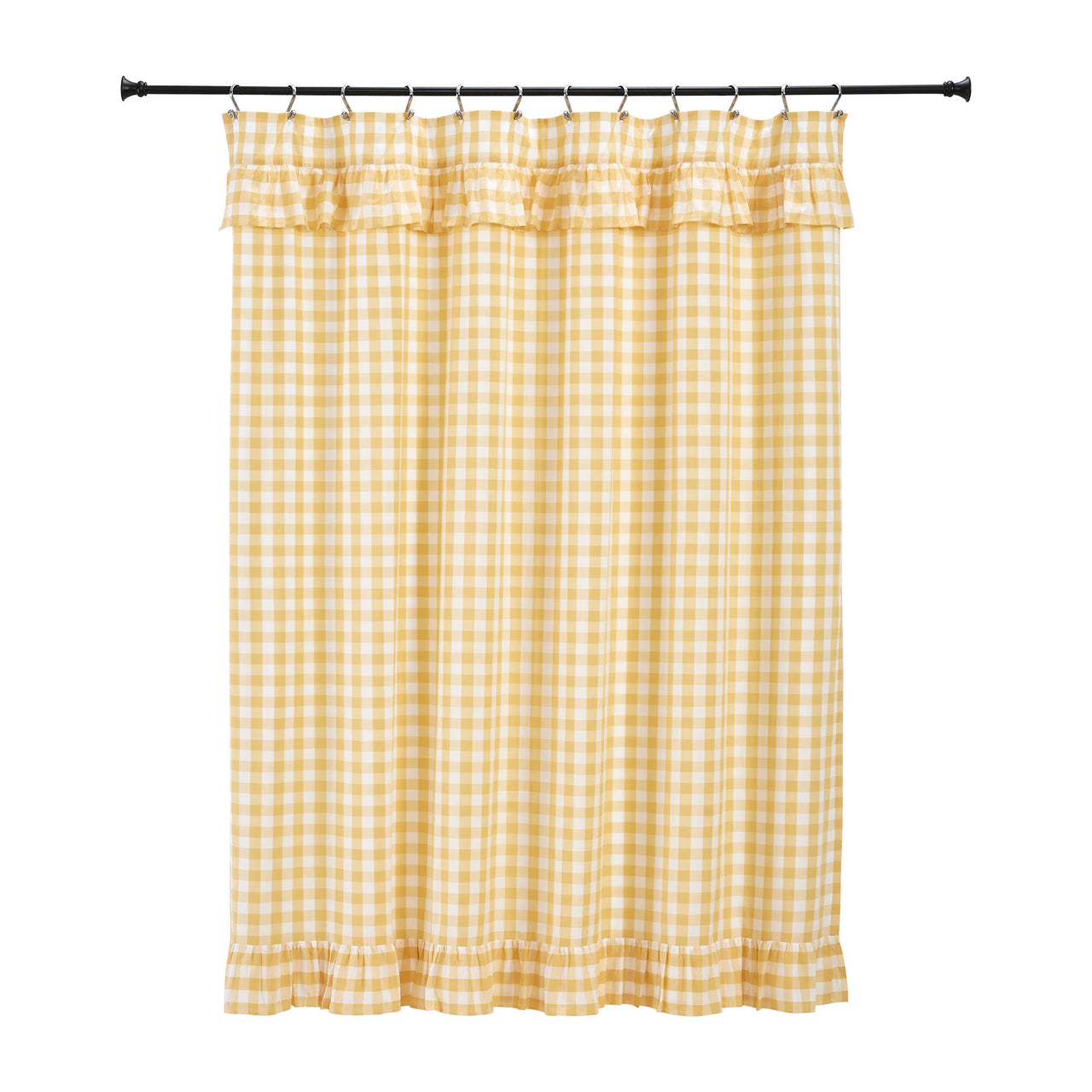Annie Buffalo Yellow Check Ruffled Shower Curtain 72x72 VHC Brands