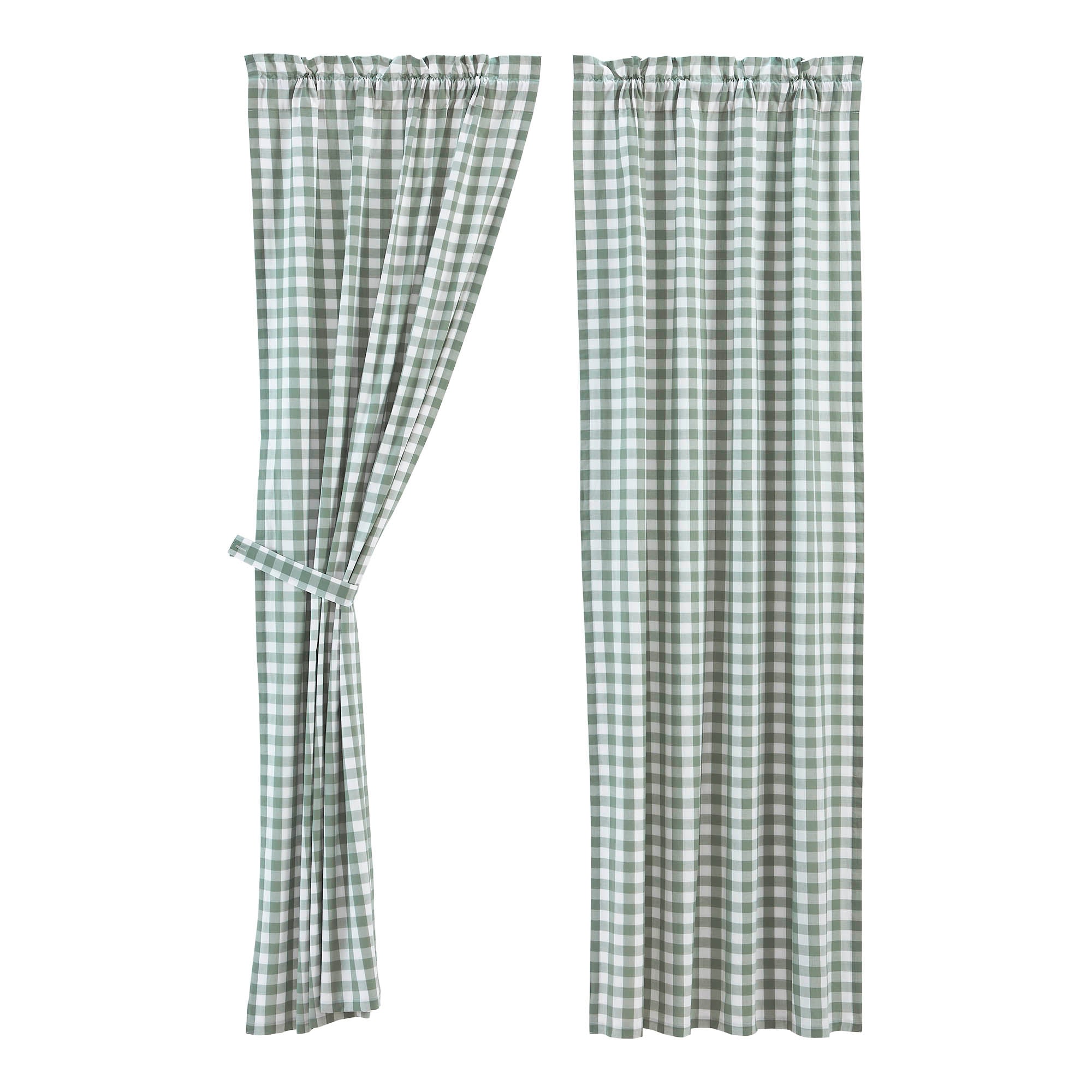 Annie Buffalo Green Check Short Panel Curtain Set of 2 84