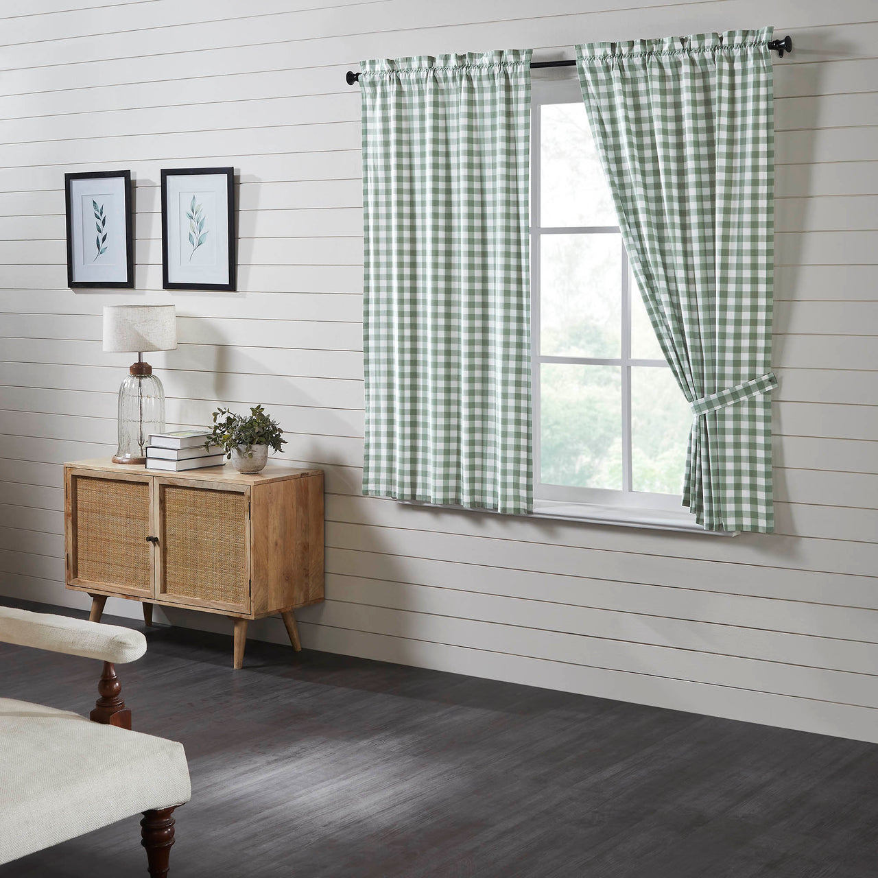 Annie Buffalo Green Check Short Panel Curtain Set of 2 63"x36" VHC Brands - The Fox Decor