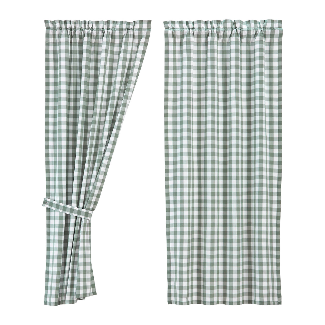 Annie Buffalo Green Check Short Panel Curtain Set of 2 63"x36" VHC Brands