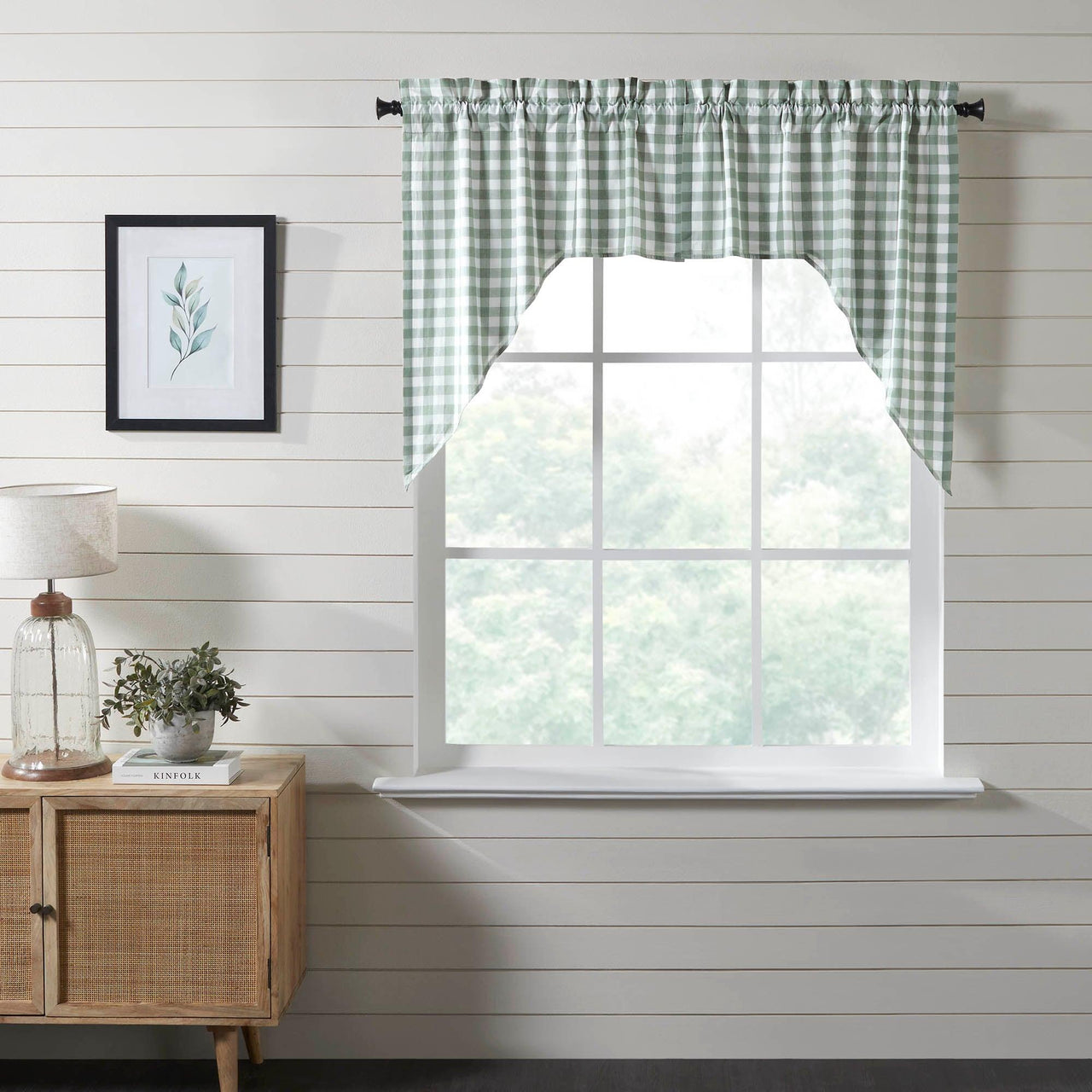 Annie Buffalo Green Check Swag Curtain Set of 2 36x36x16 VHC Brands - The Fox Decor