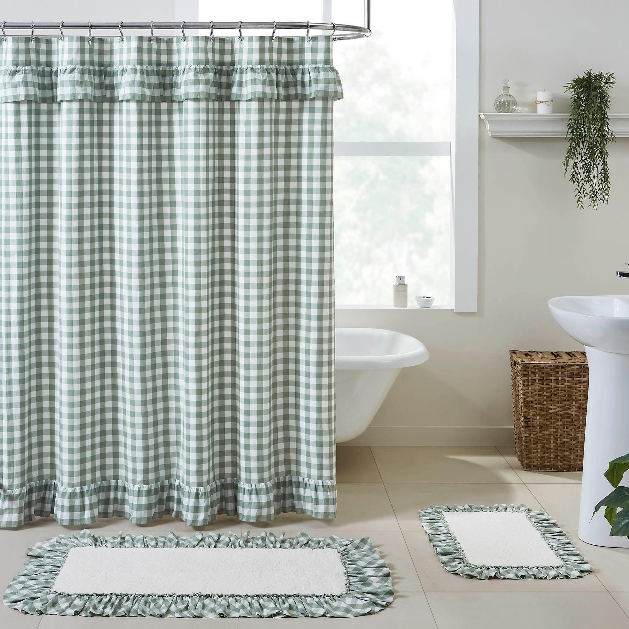 Annie Buffalo Green Check Ruffled Shower Curtain 72x72 VHC Brands - The Fox Decor