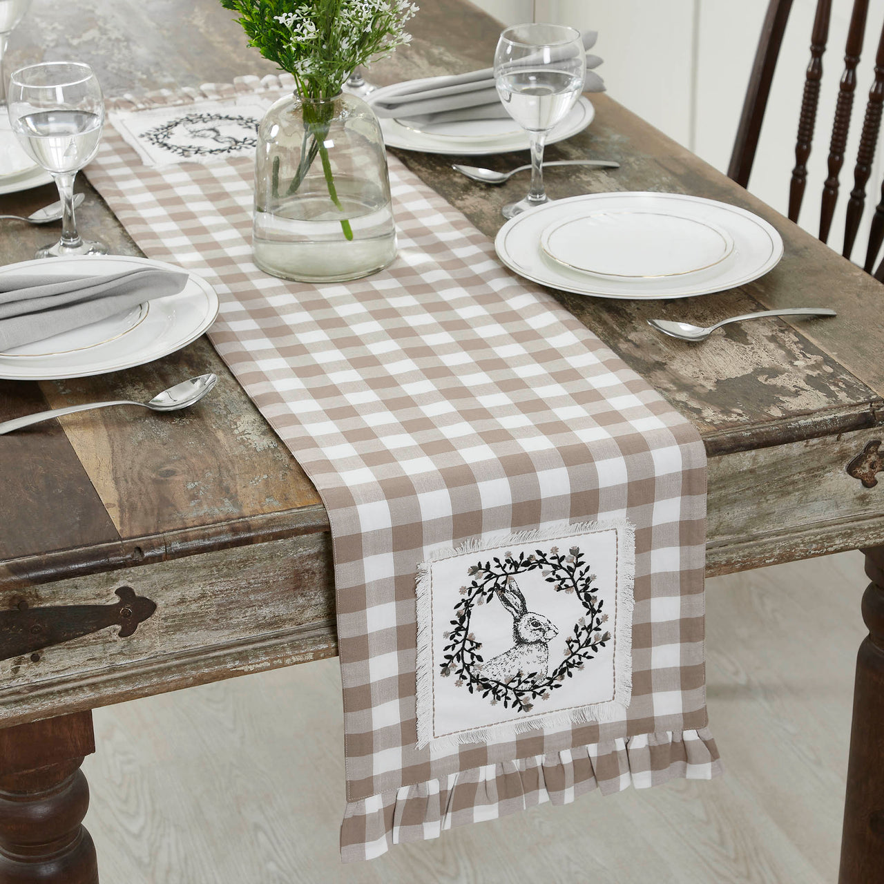 Annie Buffalo Portabella Check Vintage Hare Table Runner 12"x48" VHC Brands - The Fox Decor