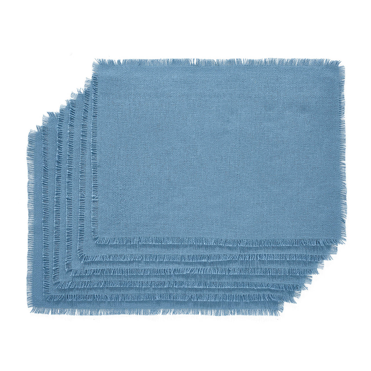 Burlap Blue Placemat Set of 6 Fringed 13"x19" VHC Brands