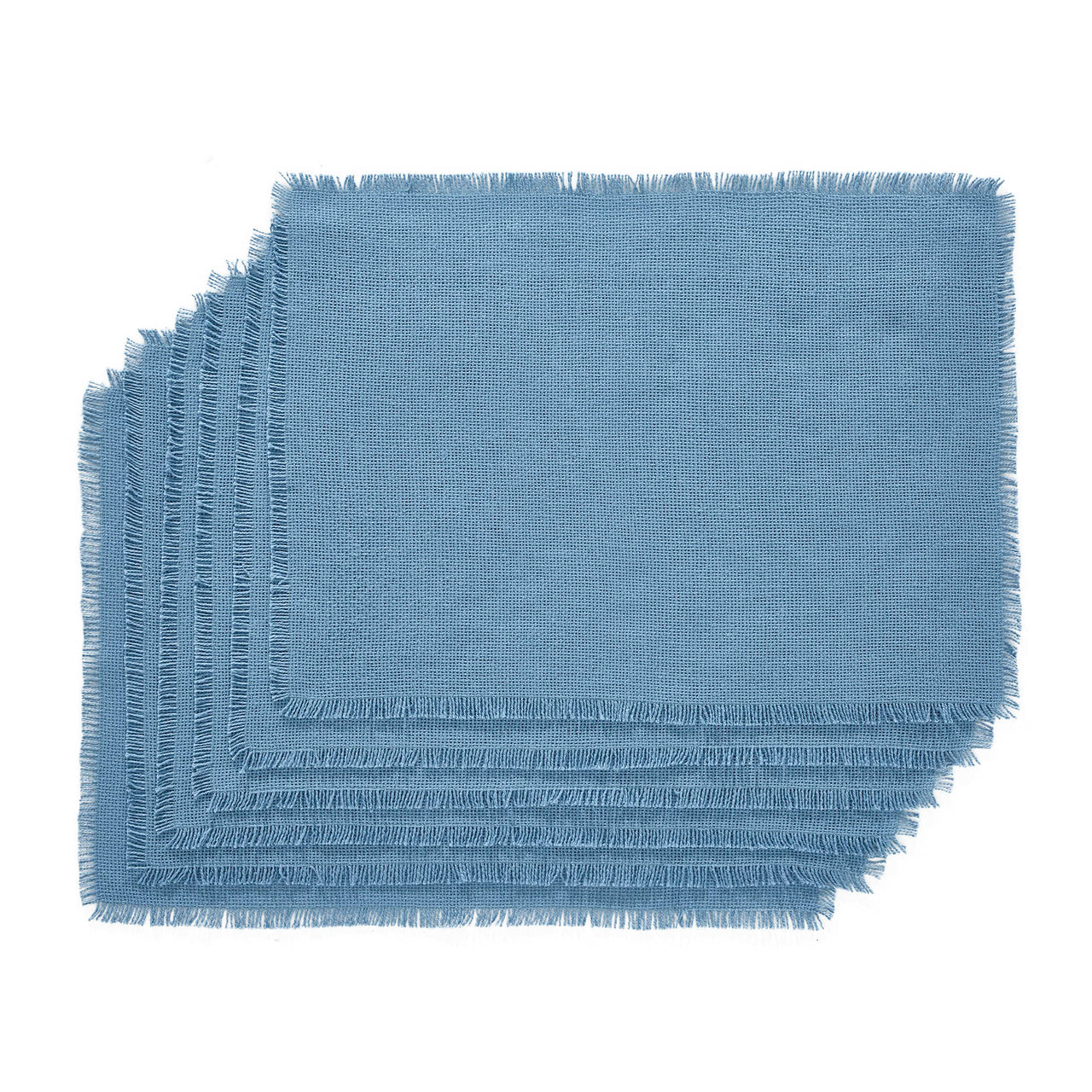 Burlap Blue Placemat Set of 6 Fringed 13"x19" VHC Brands - The Fox Decor