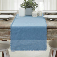 Burlap Blue Table Runner Fringed 12