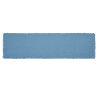 Burlap Blue Table Runner Fringed 12