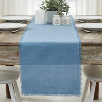 Burlap Blue Table Runner Fringed 12