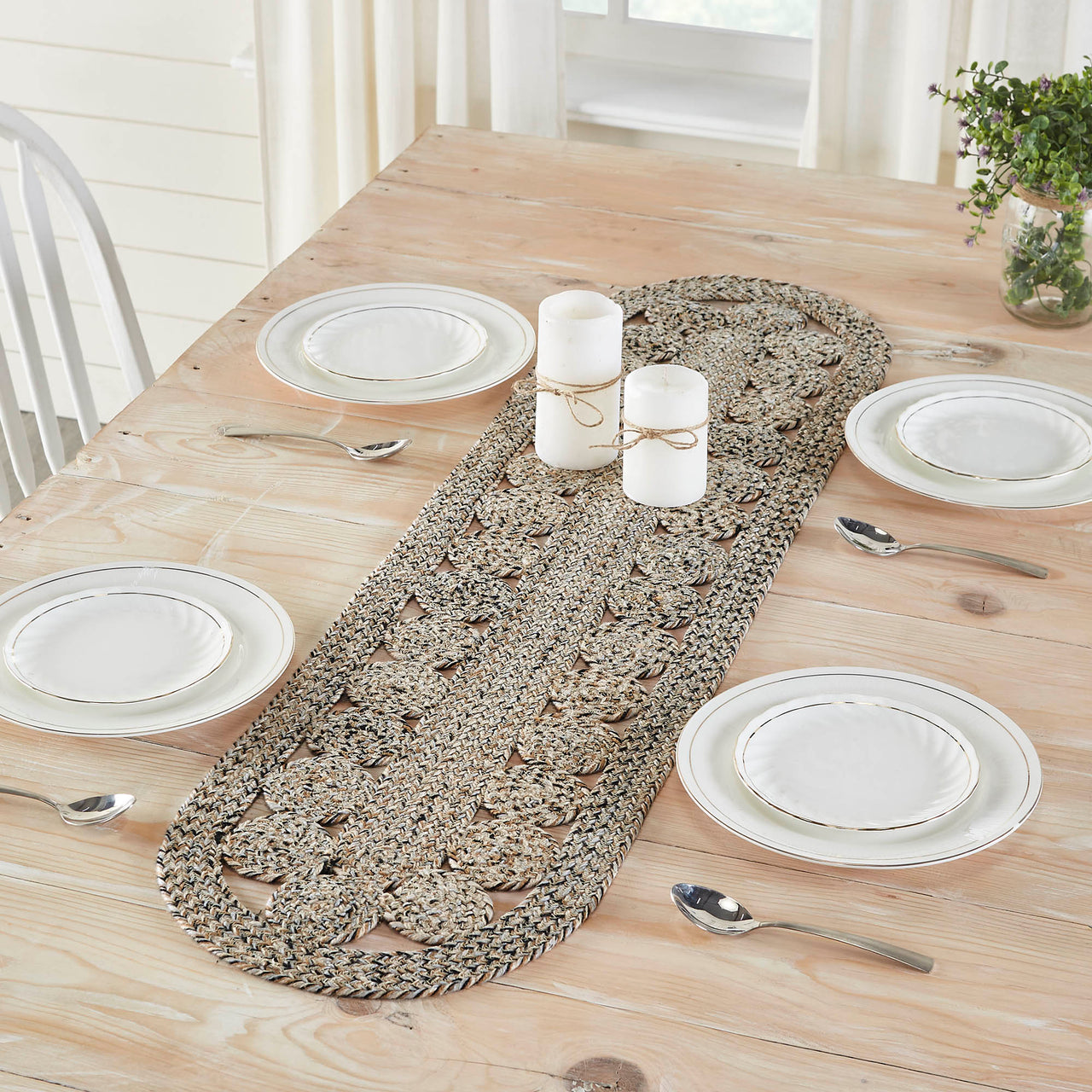 Celeste Blended Pebble Indoor/Outdoor Oval Braided Table Runner 12"x48" VHC Brands - The Fox Decor