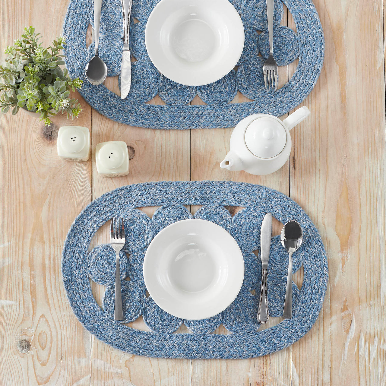 Celeste Blended Blue Indoor/Outdoor Braided Placemat 13"x19" VHC Brands