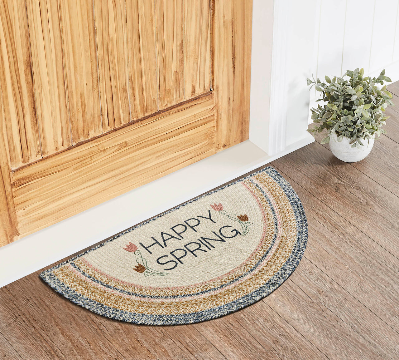 Kaila Happy Spring Jute Half Circle Braided Rug w/ Pad 19.5"x36" VHC Brands