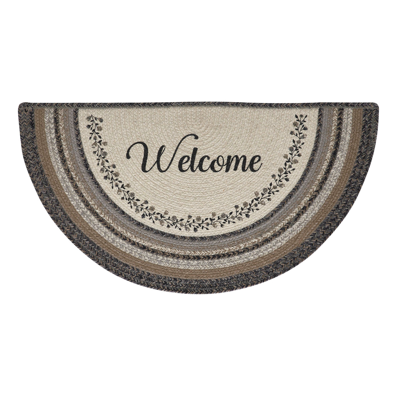 Floral Vine Jute Half Circle Welcome Braided Rug w/ Pad 19.5"x36" VHC Brands - The Fox Decor