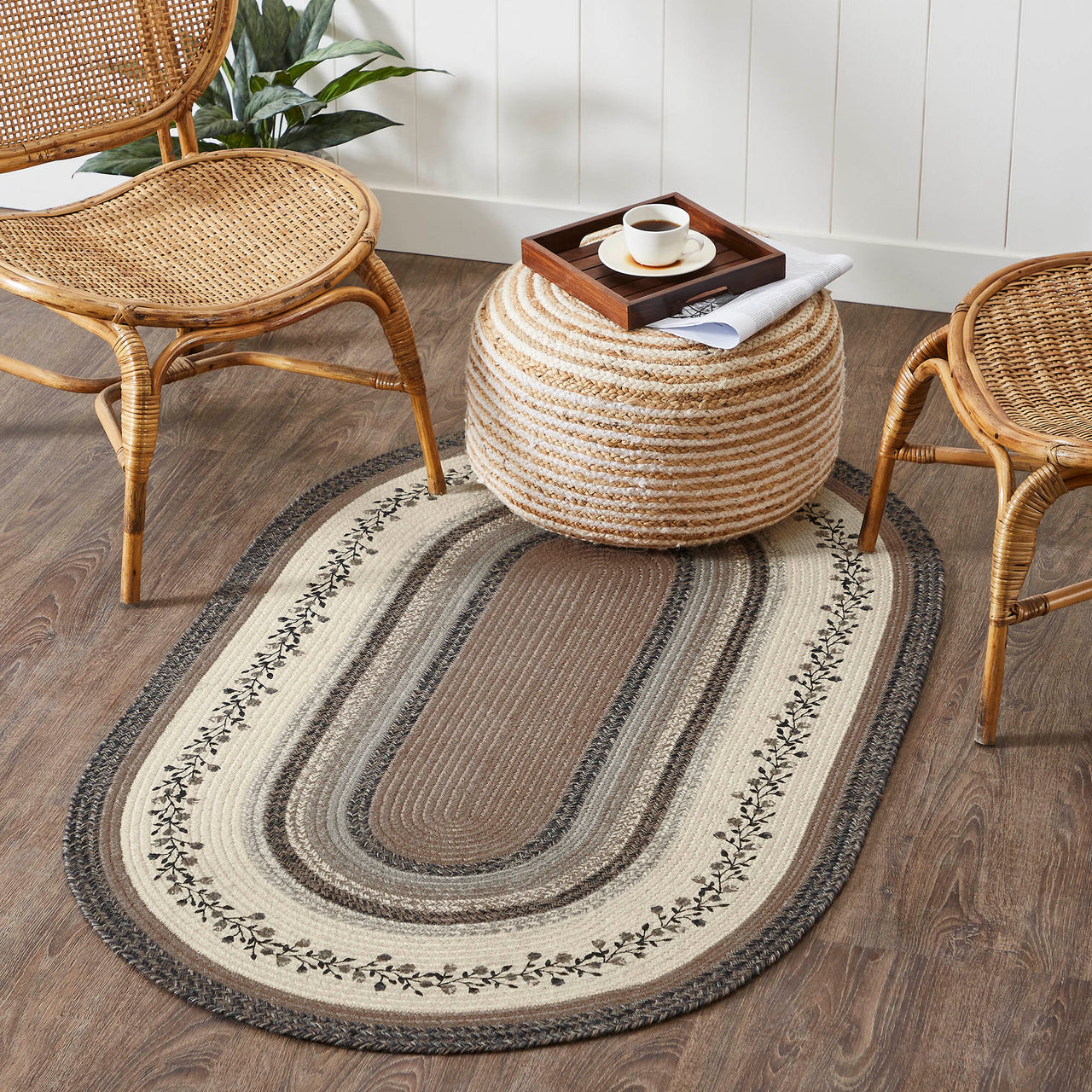 Floral Vine Jute Oval Braided Rug 3'x5' (36"x60") VHC Brands