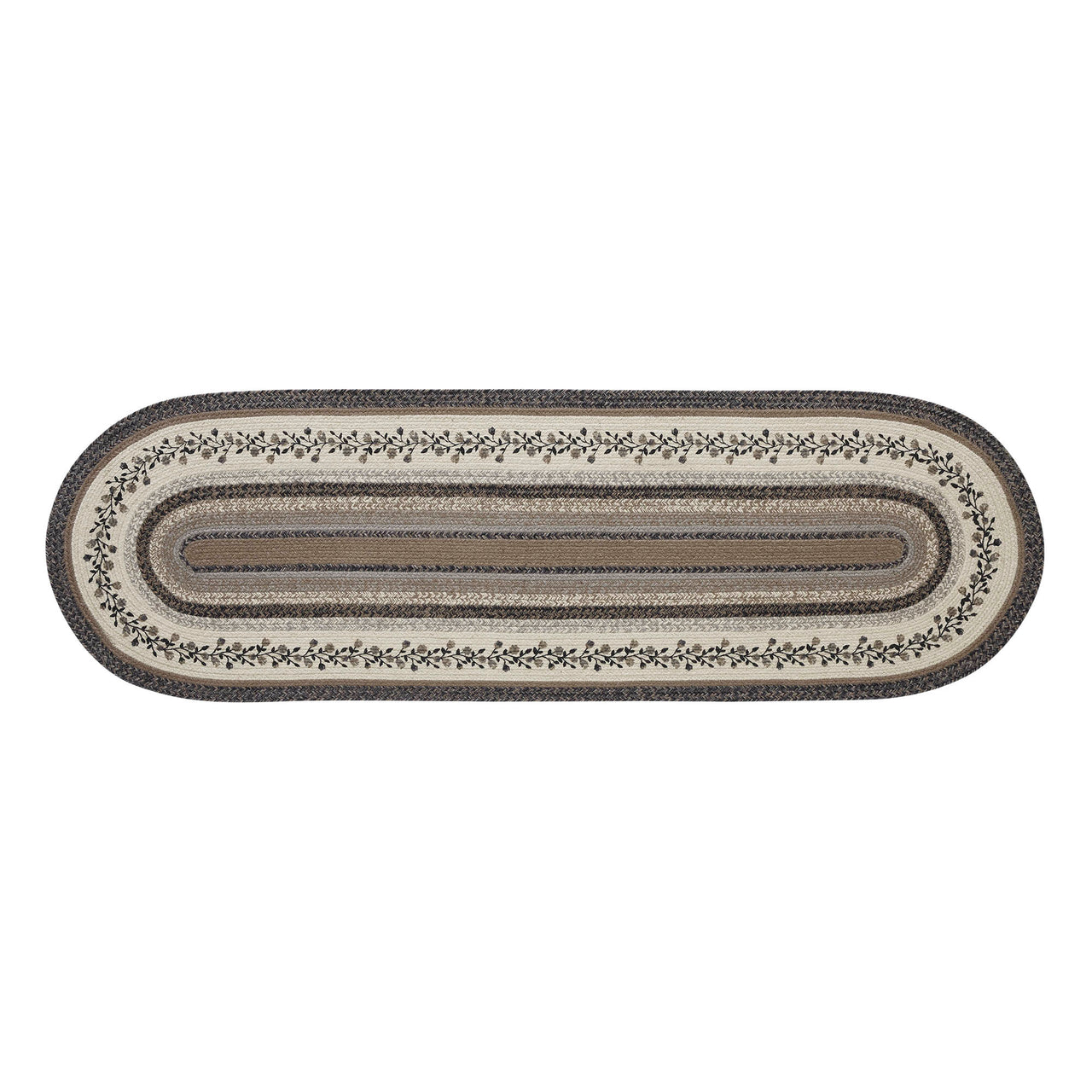 Floral Vine Jute Oval Braided Runner Rug with Rug Pad 24"x78"(2'x6.5') VHC Brands - The Fox Decor