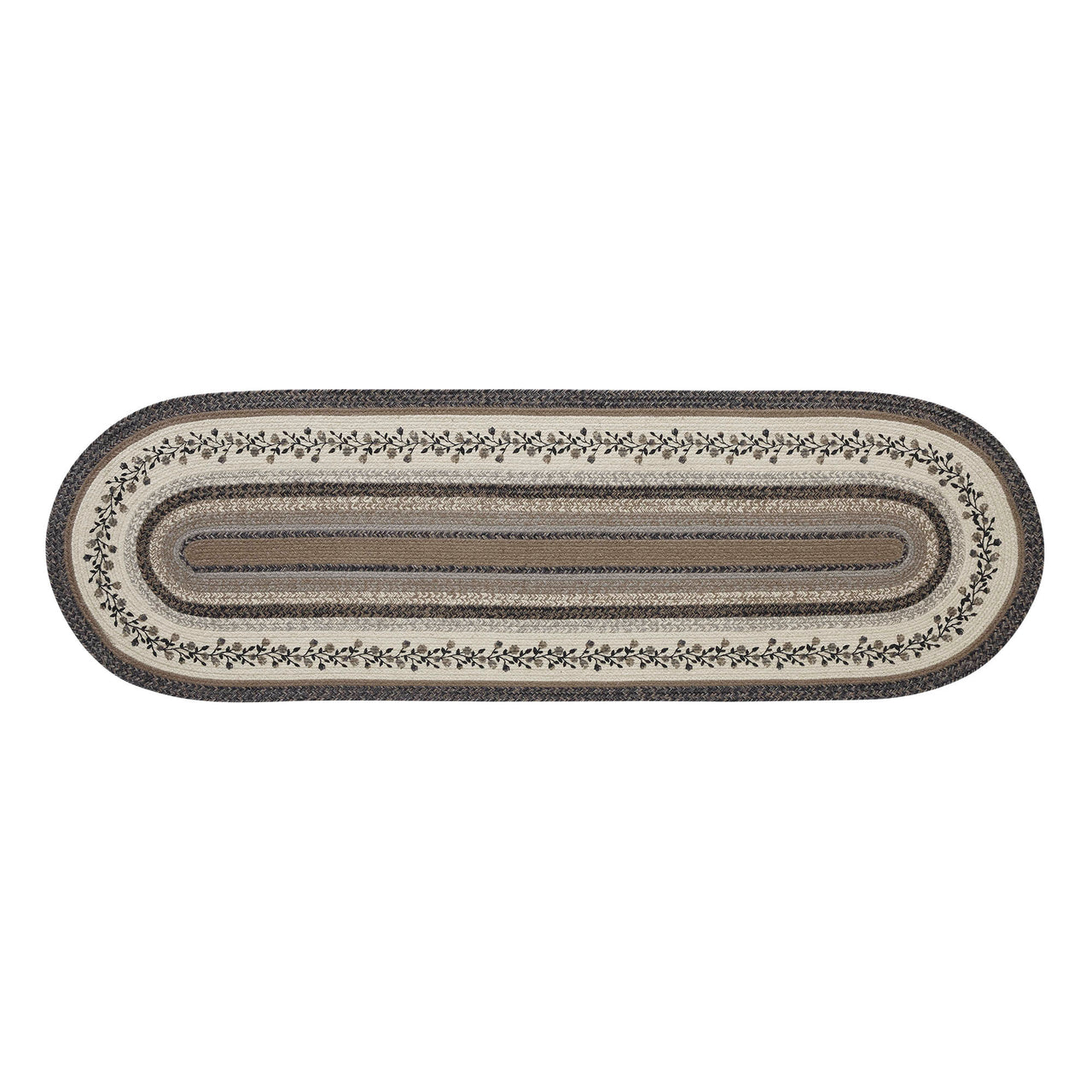 Floral Vine Jute Oval Braided Runner Rug with Rug Pad 24"x78"(2'x6.5') VHC Brands