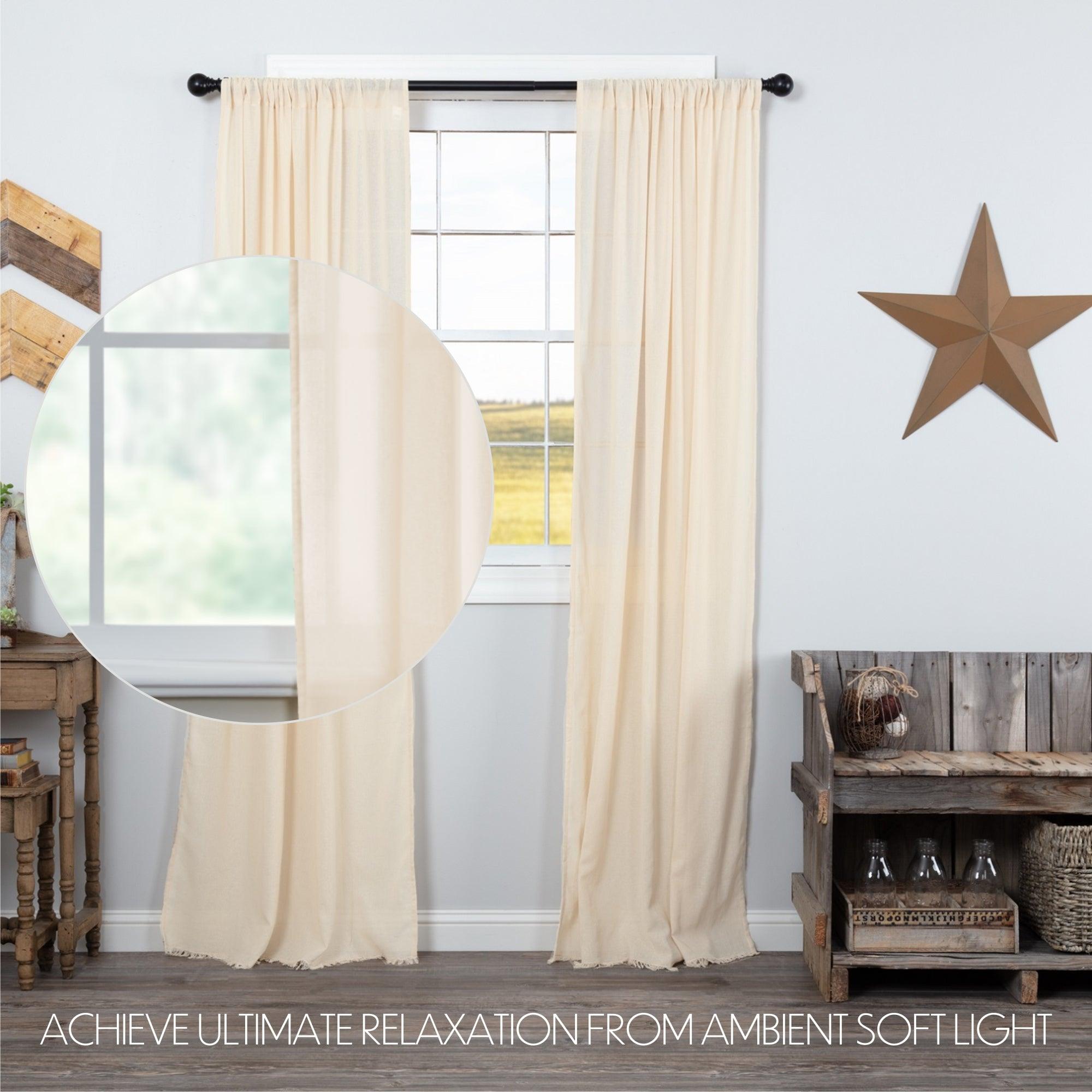 Tobacco Cloth Natural Panel Curtain Fringed Set of 2 84x40 VHC Brands - The Fox Decor