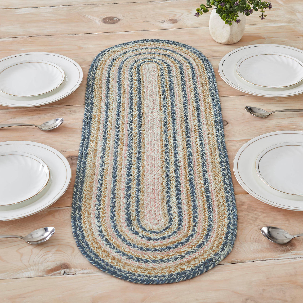 Kaila Oval Jute Braided Table Runner 12"x36" VHC Brands