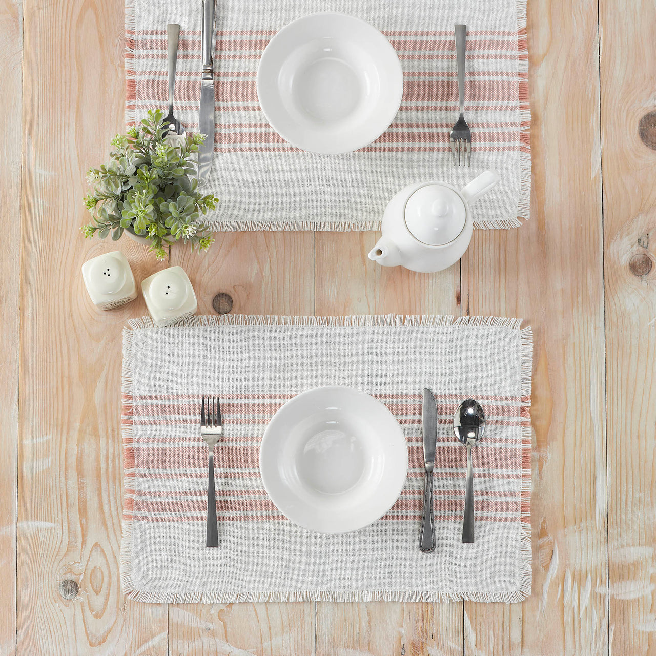 Antique White Stripe Coral Indoor/Outdoor Placemat Set of 6 13x19 VHC Brands