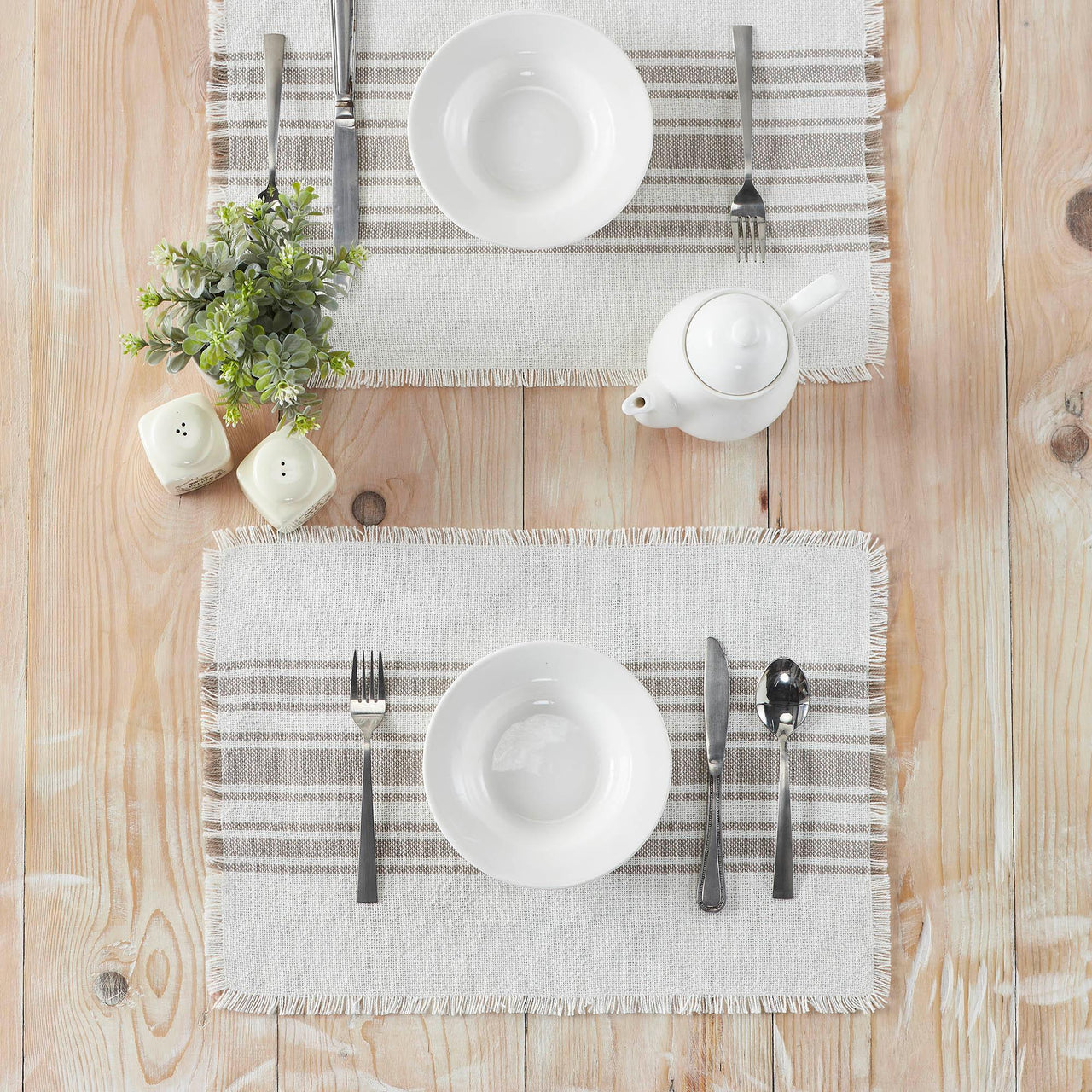 Antique White Stripe Dove Grey Indoor/Outdoor Placemat Set of 6 13x19 VHC Brands - The Fox Decor