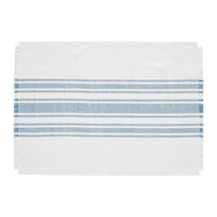 Antique White Stripe Blue Indoor/Outdoor Placemat Set of 6 13x19 VHC Brands - The Fox Decor