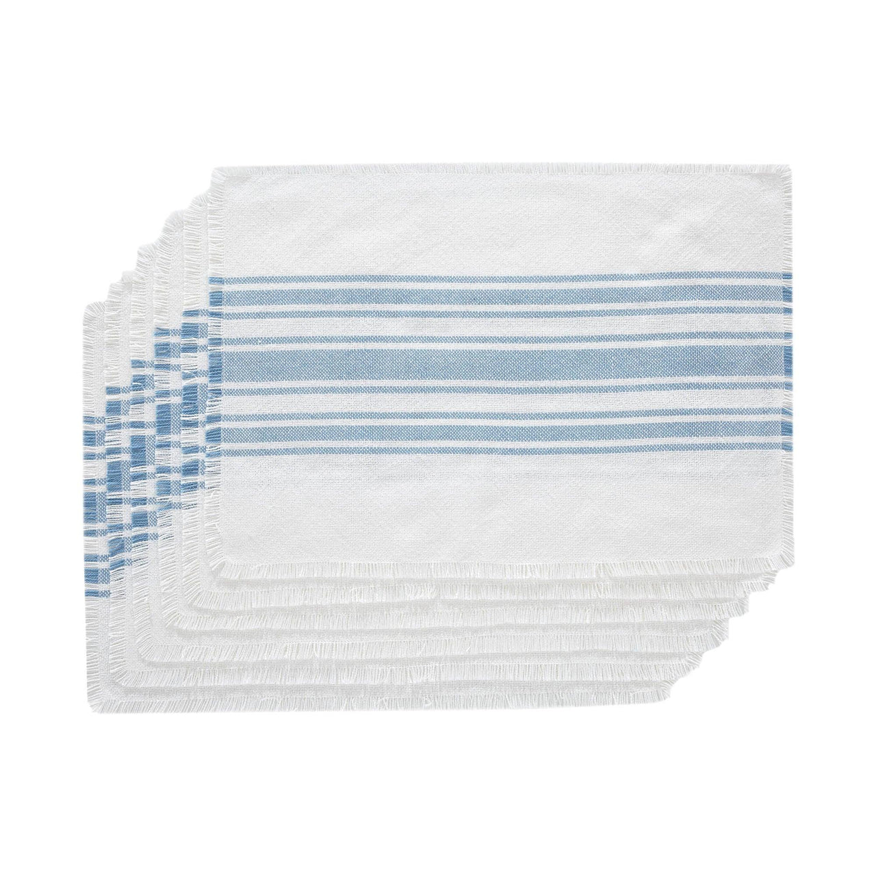 Antique White Stripe Blue Indoor/Outdoor Placemat Set of 6 13x19 VHC Brands - The Fox Decor