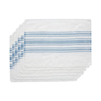 Antique White Stripe Blue Indoor/Outdoor Placemat Set of 6 13x19 VHC Brands - The Fox Decor
