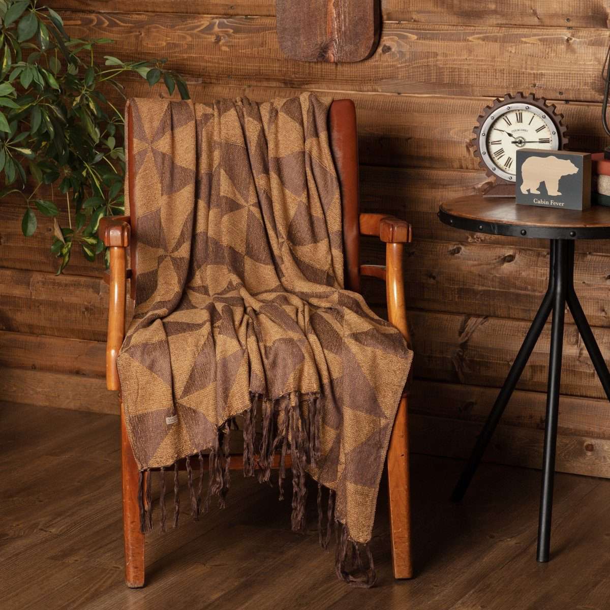 Kendrick Chenille Jacquard Woven Throw 60" x 50" Brown, Dark Tan VHC Brands - The Fox Decor