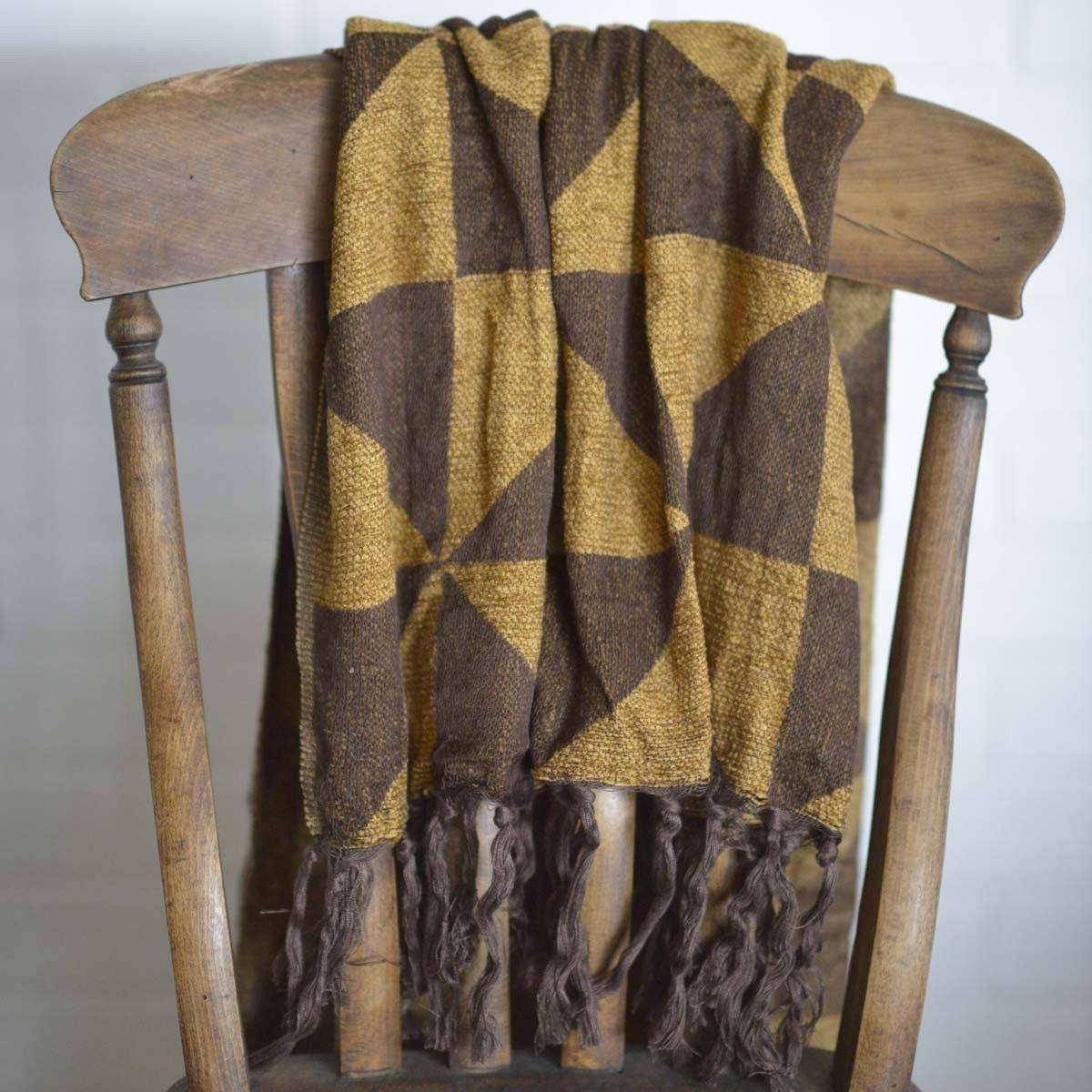 Kendrick Chenille Jacquard Woven Throw 60" x 50" Brown, Dark Tan VHC Brands - The Fox Decor