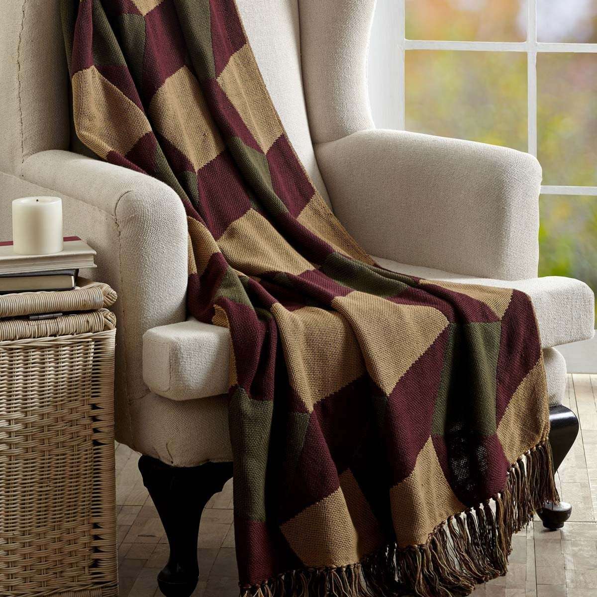 Napa Valley Jacquard Woven Throw 60" x 50" Natural, Burgundy, Evergreen VHC Brands - The Fox Decor