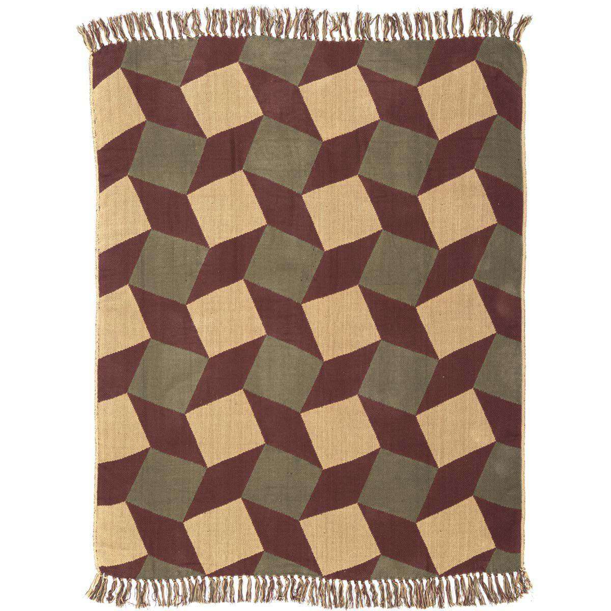 Napa Valley Jacquard Woven Throw 60" x 50" Natural, Burgundy, Evergreen VHC Brands - The Fox Decor