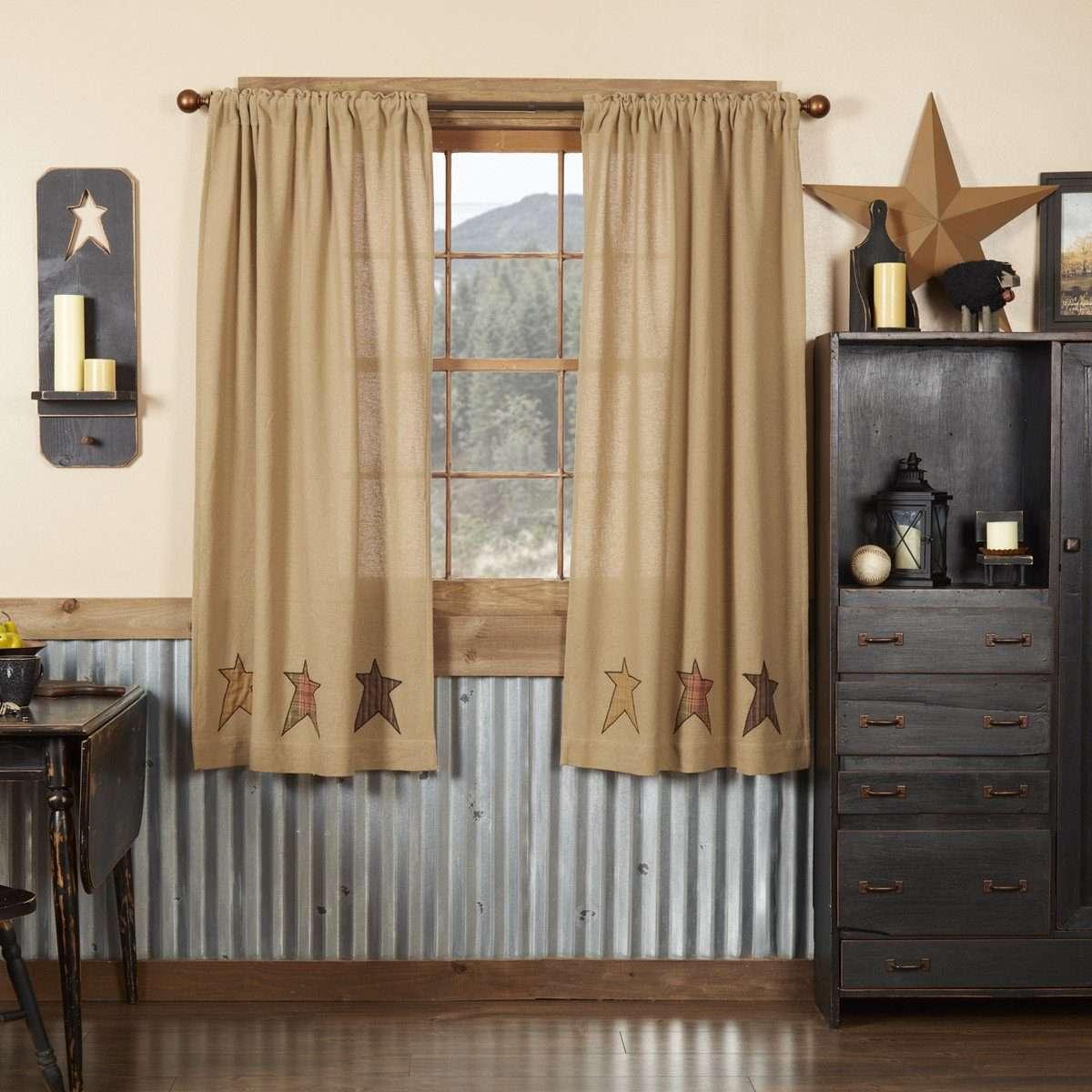 Stratton Burlap Applique Star Short Panel Curtain Set of 2 - The Fox Decor