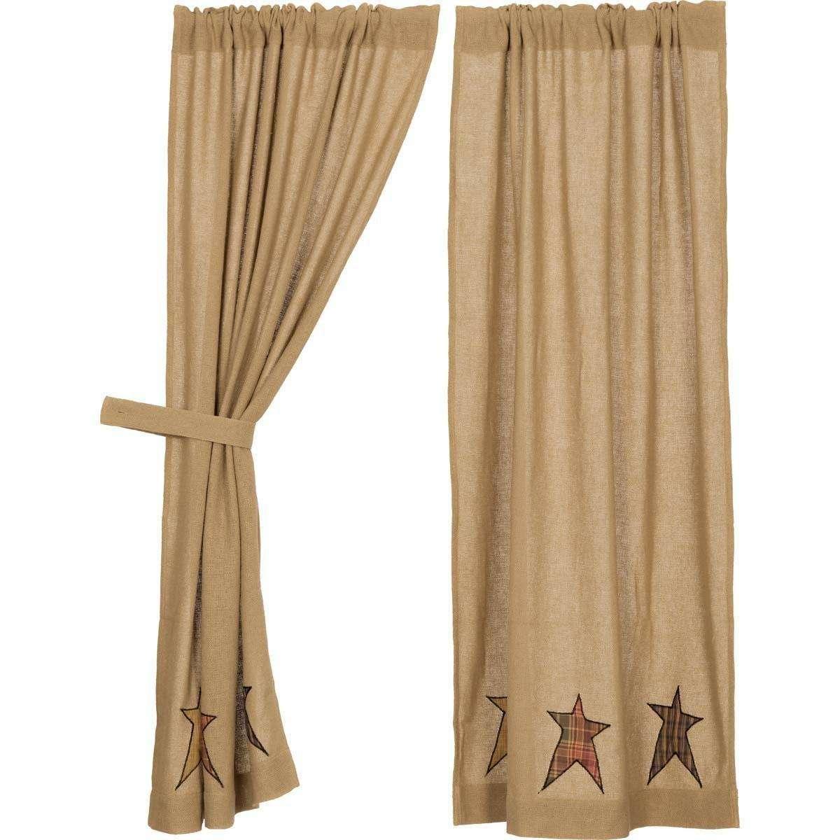 Stratton Burlap Applique Star Short Panel Curtain Set of 2 - The Fox Decor