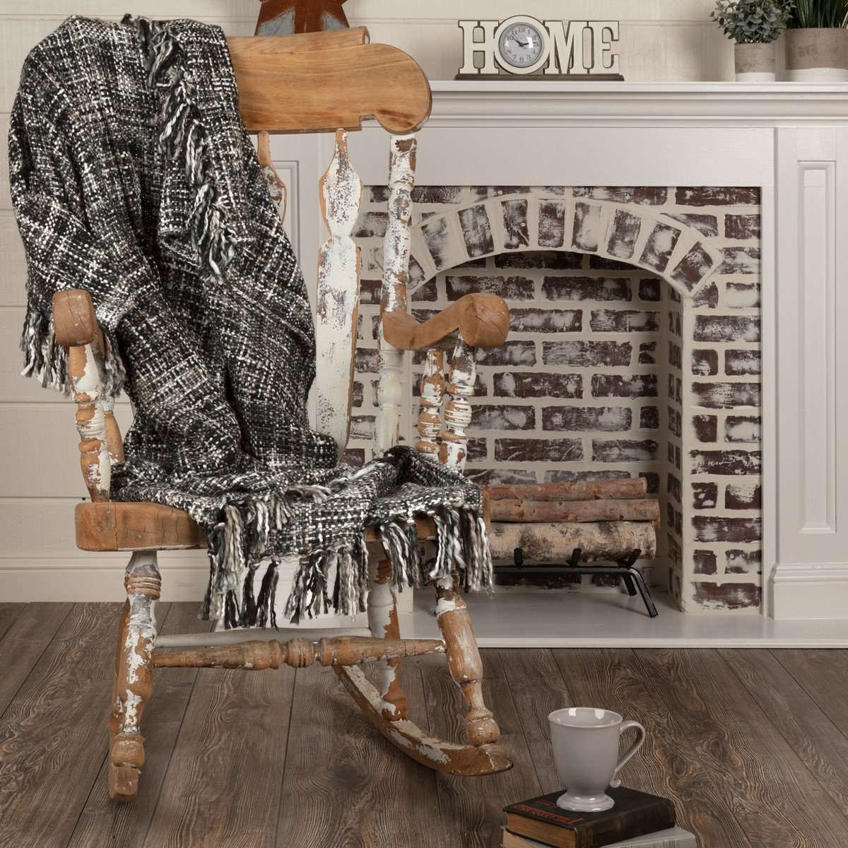 Peppermill Acrylic Woven Throw 60" x 50" Black, Grey VHC Brands - The Fox Decor