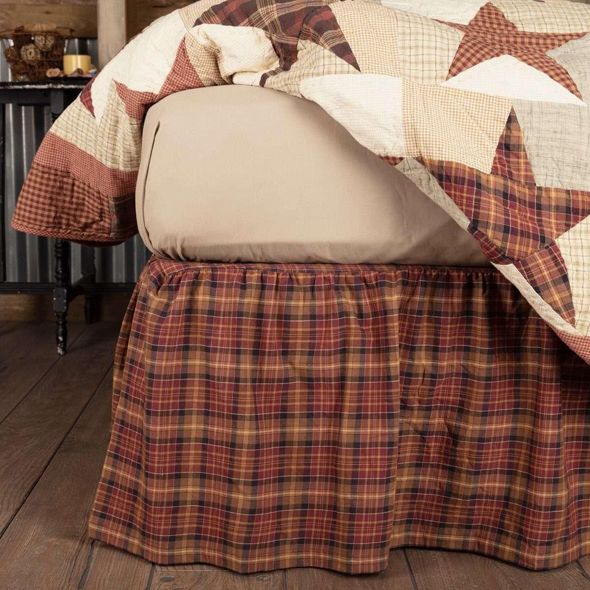 Abilene Star Bed Skirts Burgundy, Tan, Dark Brown VHC Brands - The Fox Decor