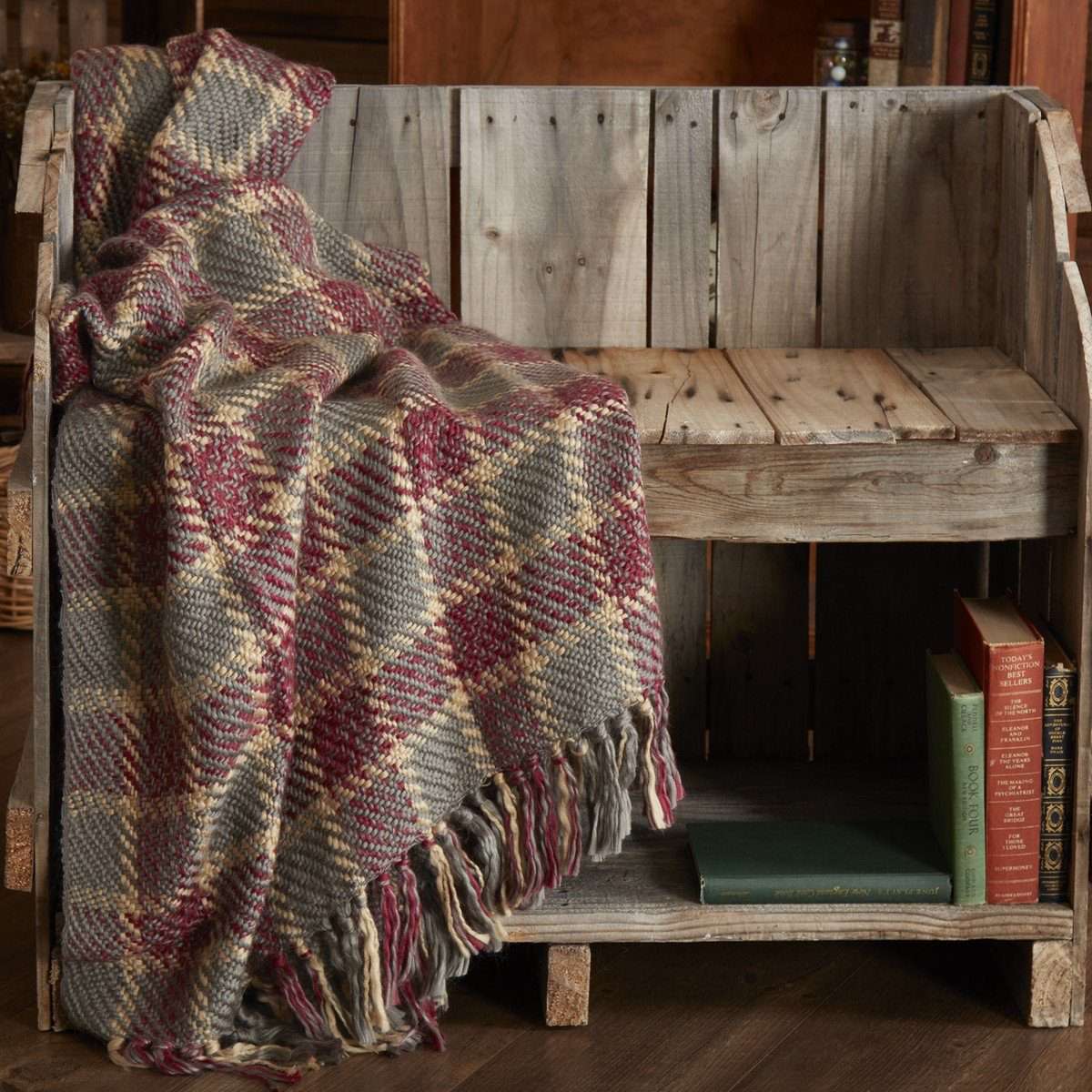 Devon Acrylic Woven Throw 70" x 55" Grey, Burgundy VHC Brands - The Fox Decor