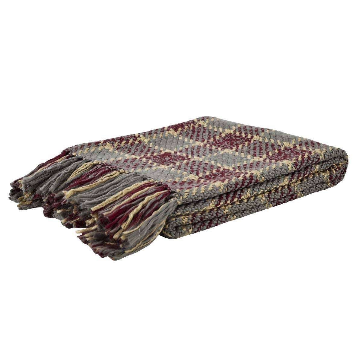 Devon Acrylic Woven Throw 70" x 55" Grey, Burgundy VHC Brands - The Fox Decor