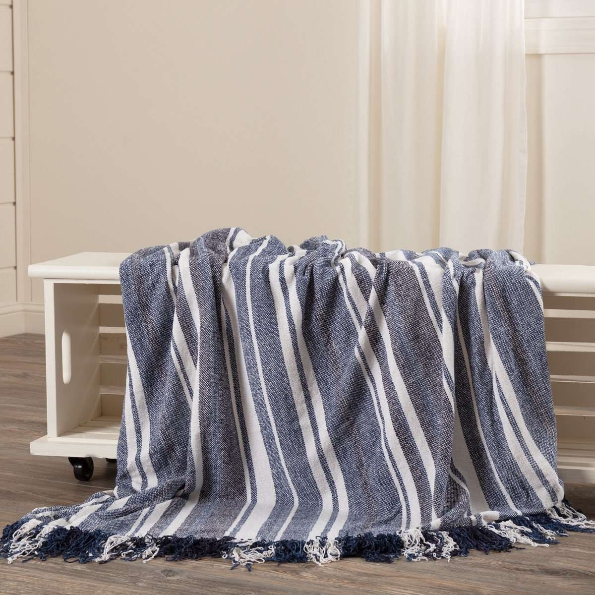 Huron Chambray Stripe Chenille Throw 70" x 55" VHC Brands - The Fox Decor