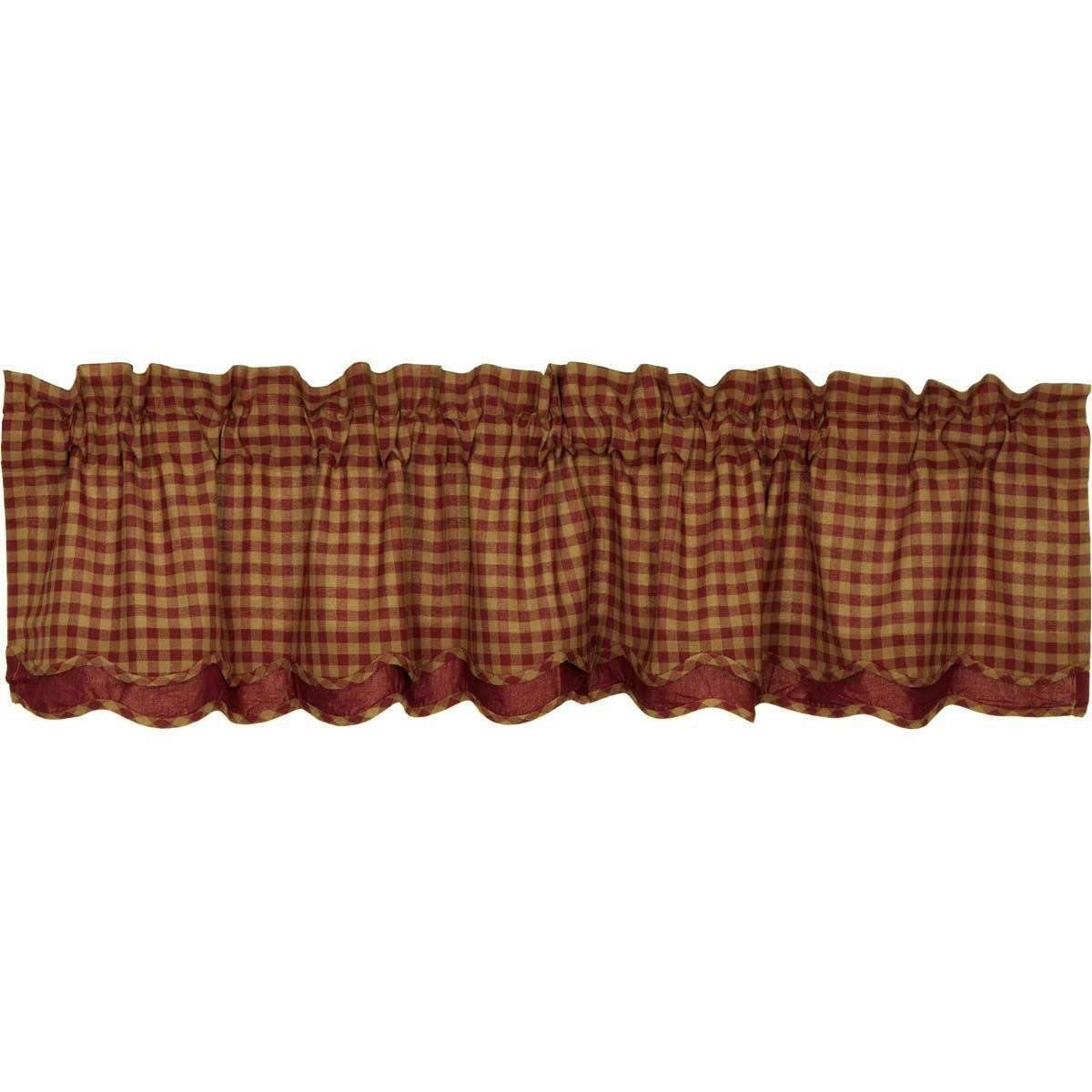 Burgundy Check Scalloped Layered Valance Curtain 16x72 - The Fox Decor